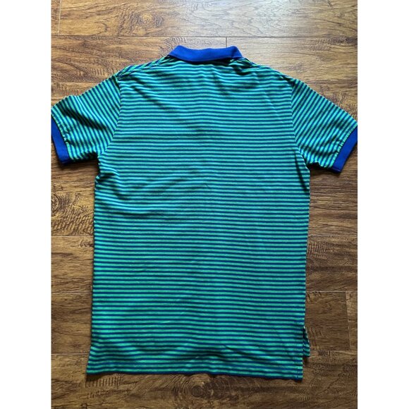 Ralph Lauren Polo Golf Shirt Mens M Cotton Pony Logo Green Blue Stripes - Picture 2 of 8